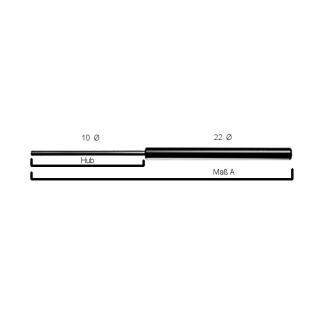 642 mm G. længde slaglængde 250 mm stang 10 mm rør 22 mm Ø 750 Newton forlængerkraft